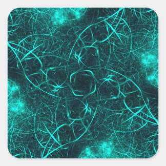 Pegatina Cuadrada Arte fractal de energía eléctrica turquesa