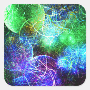 Pegatina Cuadrada Arte fractal de energía neón eléctrica