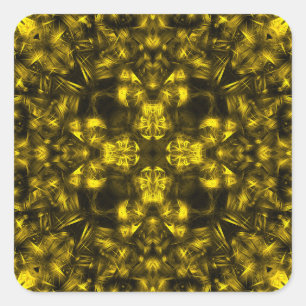 Pegatina Cuadrada Arte fractal de energía sagrada dorada
