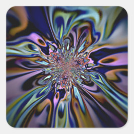 Pegatina Cuadrada Arte fractal de flujo de energía iridiscente