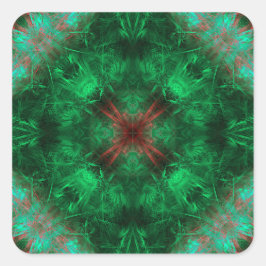Pegatina Cuadrada Arte fractal de geometría sagrada esmeralda