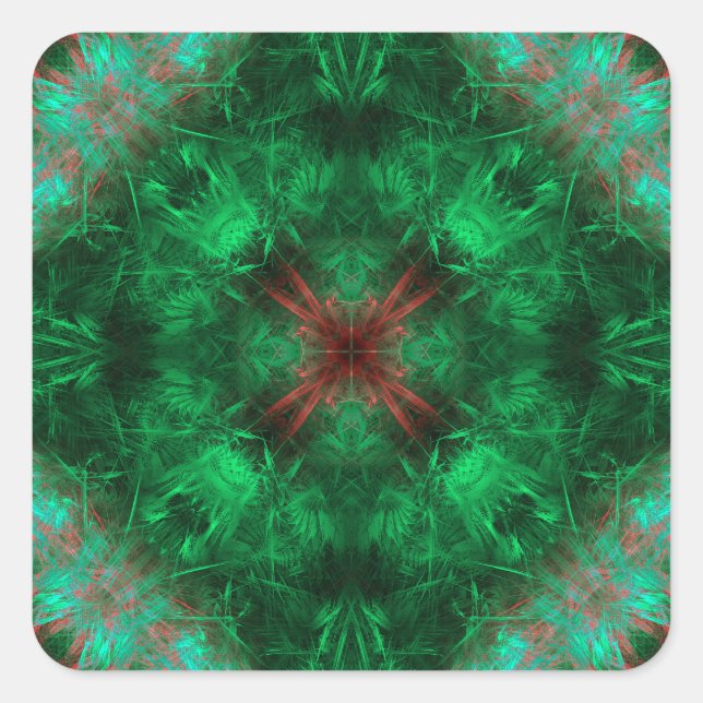 Pegatina Cuadrada Arte fractal de geometría sagrada esmeralda (Anverso)