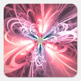 Pegatina Cuadrada Arte fractal de mariposa de energía rosa
