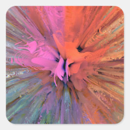 Pegatina Cuadrada Arte fractal de mariposa de energía rosa