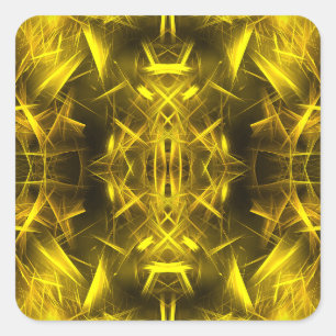 Pegatina Cuadrada Arte fractal de plasma eléctrico dorado