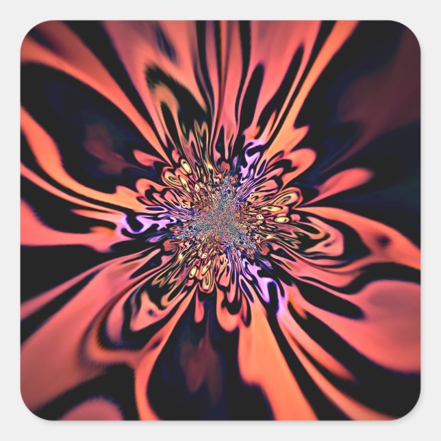 Pegatina Cuadrada Arte fractal de ráfaga de plasma de coral (Anverso)