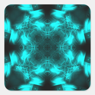 Pegatina Cuadrada Arte fractal de simetría de plasma de Aqua