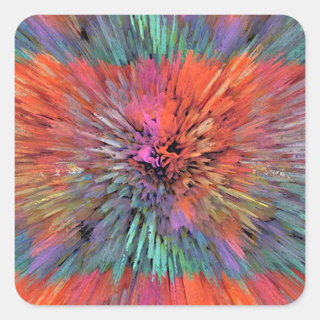 Pegatina Cuadrada Arte fractal de supernova de arcoíris (Anverso)