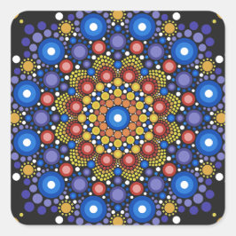 Pegatina Cuadrada Arte Fractal Floral Dotado Retro Mandala