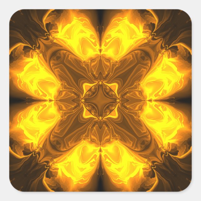 Pegatina Cuadrada Arte Fractal Solar de Oro Fundido (Anverso)