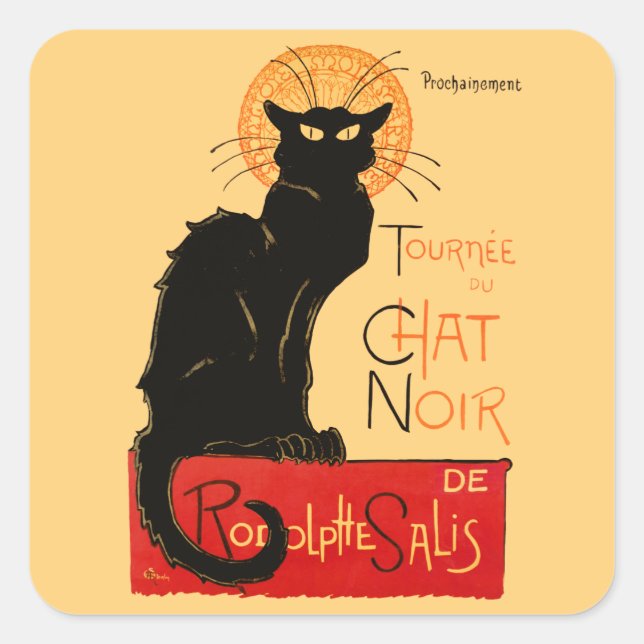 Pegatina Cuadrada Arte francés Steinlen Black Cat Classic (Anverso)