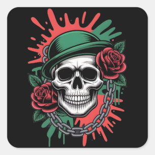 Pegatina Cuadrada Arte gráfico atrevido: calavera con sombrero bowle