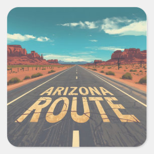 Pegatina Cuadrada Arte Gráfico de la Ruta del Desierto de Arizona