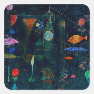 Pegatina Cuadrada Arte gráfico de pintura abstracta Magia de peces d