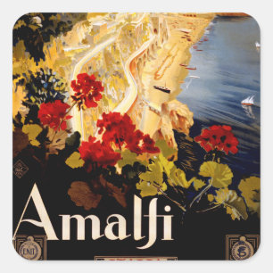 Pegatina Cuadrada Arte gráfico de póster de viaje vintage Amalfi Ita