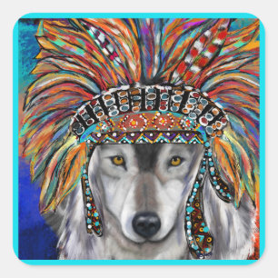 Pegatina Cuadrada Arte Gray Wolf