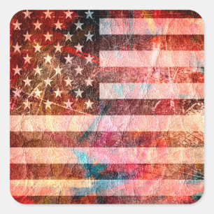 Pegatina Cuadrada Arte gruñón de bandera estadounidense #5