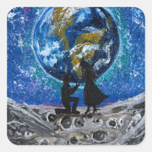 Pegatina Cuadrada Arte hecho a mano - Amor más allá de la Luna