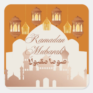 Pegatina Cuadrada Arte islámico elegante de Ramadan Mubarak