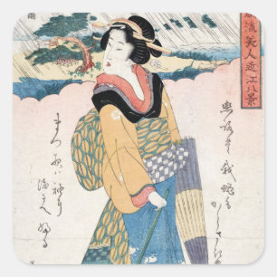 Pegatina Cuadrada Arte japonés del geisha de la voluta del ukiyo-e