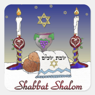 Pegatina Cuadrada Arte Judaica Impresión Shabbat Shalom