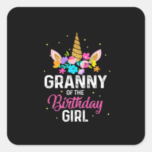 Pegatina Cuadrada Arte Madre Abuela Del Cumpleaños Chica