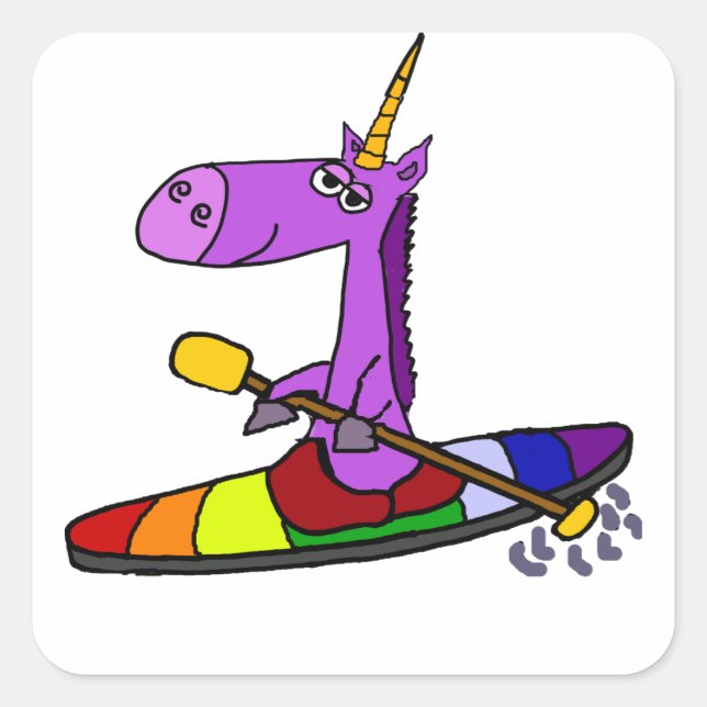Pegatina Cuadrada Arte mágico de unicornio kayak (Anverso)