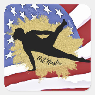 Pegatina Cuadrada Arte masculino de silueta de gimnasta - Bandera es