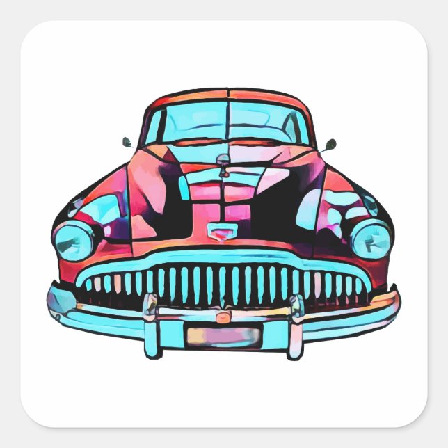 Pegatina Cuadrada Arte moderno abstracto del coche clásico rojo (Anverso)