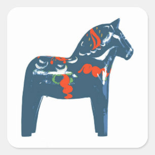 Pegatina Cuadrada Arte moderno azul Suecia del caballo de Dala