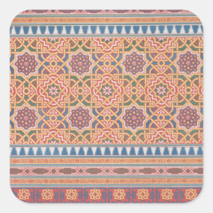 Pegatina Cuadrada Arte morado azul de terracota árabe vintage