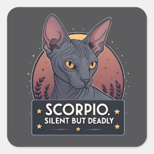 Pegatina Cuadrada Arte Mortal Silencioso del Gato Sphynx Zodiac Esco