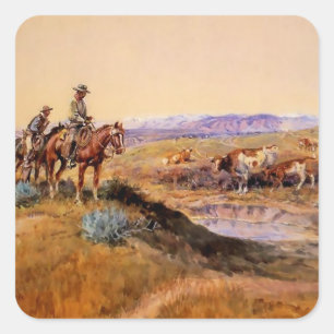 Pegatina Cuadrada Arte occidental “Trabajado” de Charles M Russell