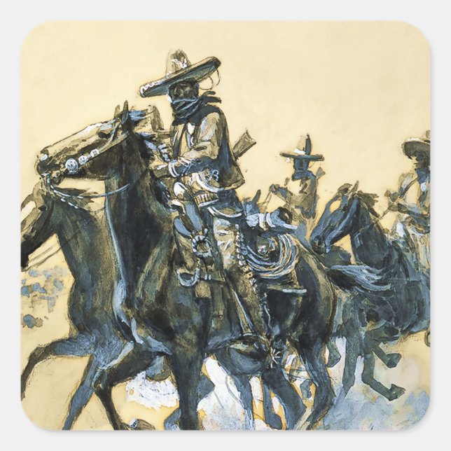Pegatina Cuadrada Arte occidental “Vaqueros” de Charles M Russell (Anverso)