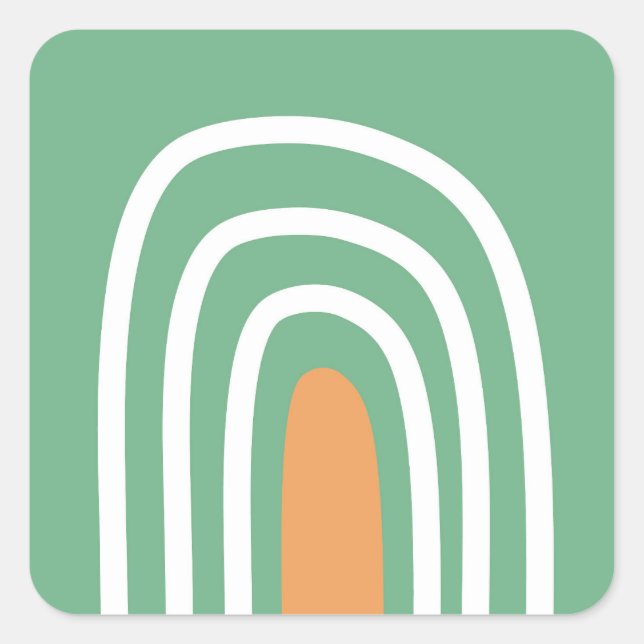 Pegatina Cuadrada Arte orgánico rainbow line art sage verde (Anverso)