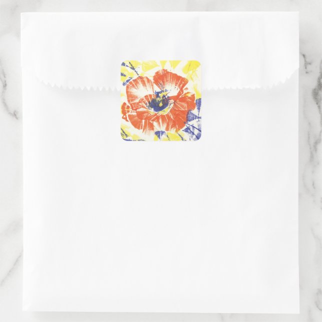 Pegatina Cuadrada Arte original de Poppy Burst Bloom (Bolso)