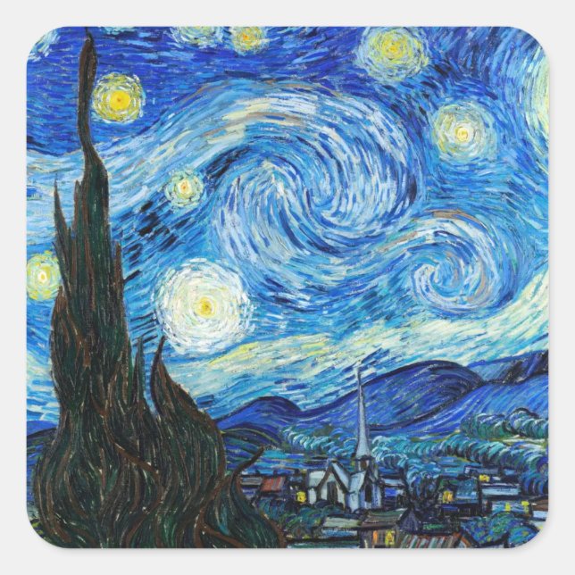Pegatina Cuadrada Arte paisajístico de la noche estrellada Vincent V (Anverso)