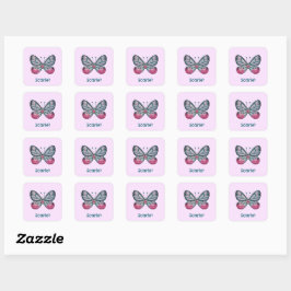 Pegatina Cuadrada Arte personalizado de mariposa de cristal rosado d