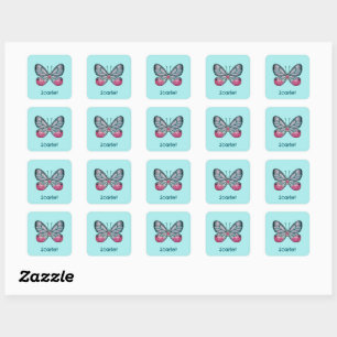Pegatina Cuadrada Arte personalizado de mariposa Verde azulada en oc