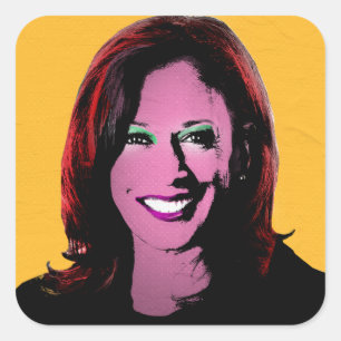 Pegatina Cuadrada Arte pop amarillo Kamala Harris