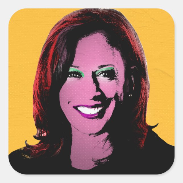 Pegatina Cuadrada Arte pop amarillo Kamala Harris (Anverso)