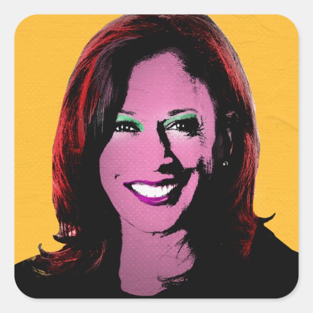 Pegatina Cuadrada Arte pop amarillo Kamala Harris (Anverso)