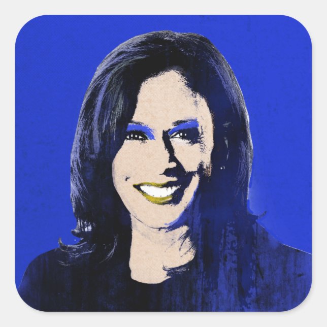 Pegatina Cuadrada Arte pop azul Kamala Harris (Anverso)