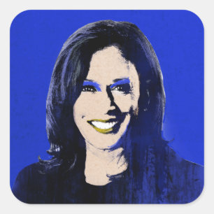 Pegatina Cuadrada Arte pop azul Kamala Harris