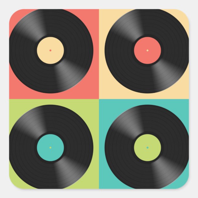 Pegatina Cuadrada Arte pop de grabación de vinilo retro (Anverso)