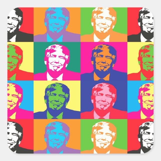 Pegatina Cuadrada arte pop donald trump (Anverso)