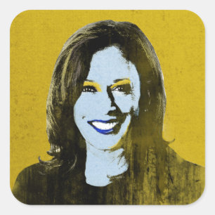 Pegatina Cuadrada Arte pop Gold Kamala Harris