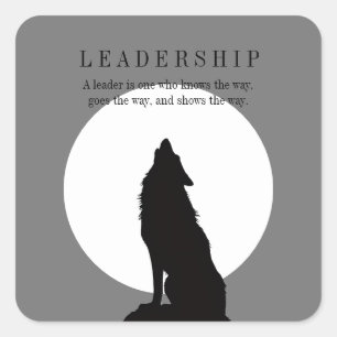 Pegatina Cuadrada Arte Pop Liderazgo Lobo Aullando Gris Negro