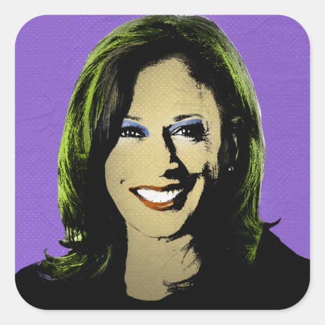 Pegatina Cuadrada Arte pop Purple Kamala Harris (Anverso)