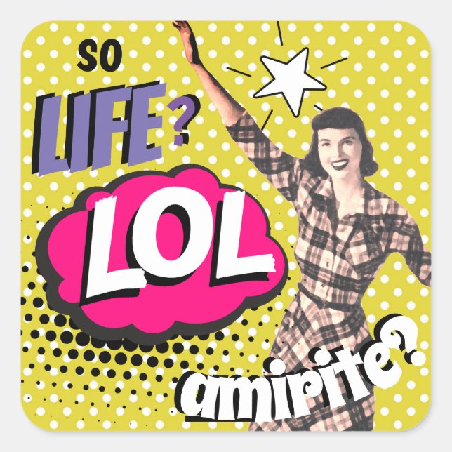 Pegatina Cuadrada Arte Pop Retro Señora Divertida Libro Cómic (Anverso)